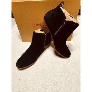 Lucky Brand Basel Bootie Black Leather Ankle Boots Size 7.5 New in Box $49